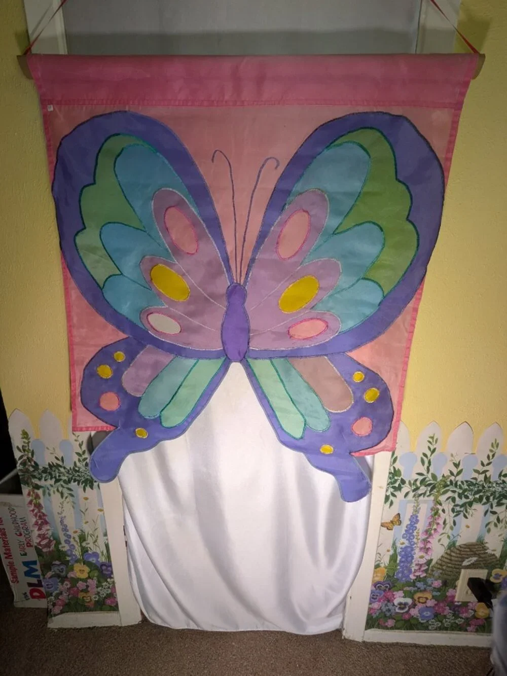 Pastel Butterfly Applique House Flag Nursery Bedroom Wall Decor Baby shower Girl